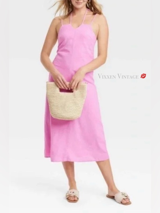 Universal Thread Dresses & Skirts - UNIVERSAL THREAD 'LINEN MIDI SUNDRESS' IN PINK